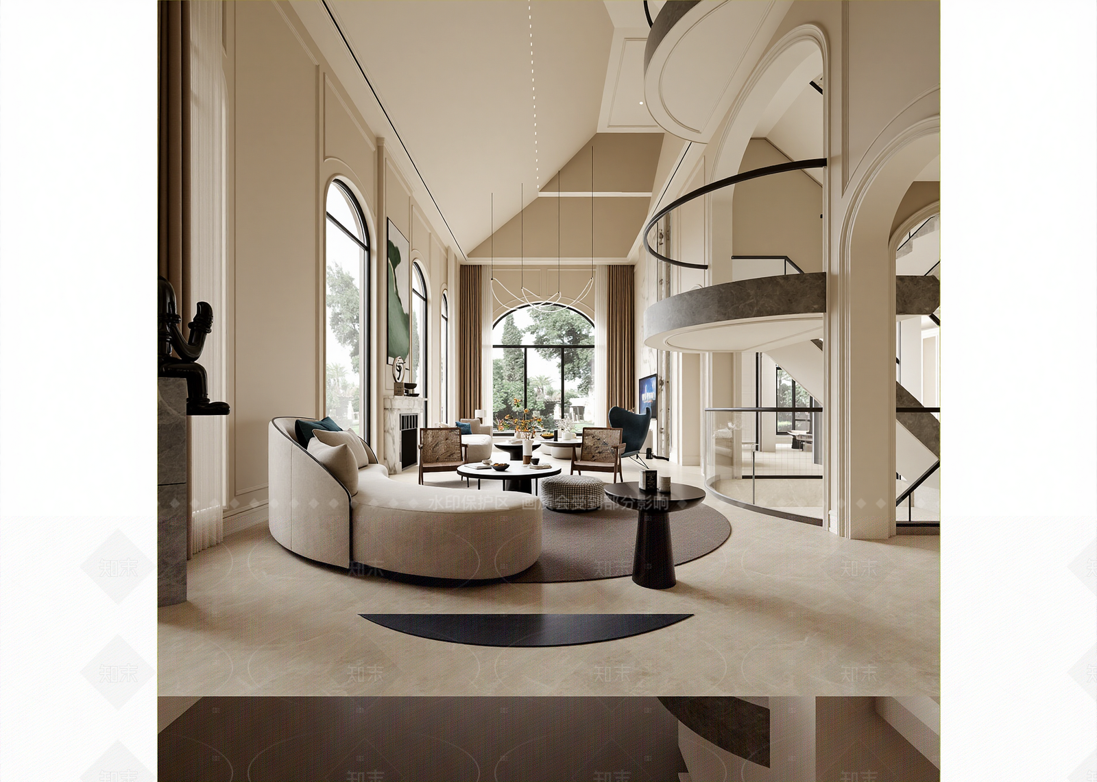 欧式挑空客厅3D模型下载【ID:1214985739】