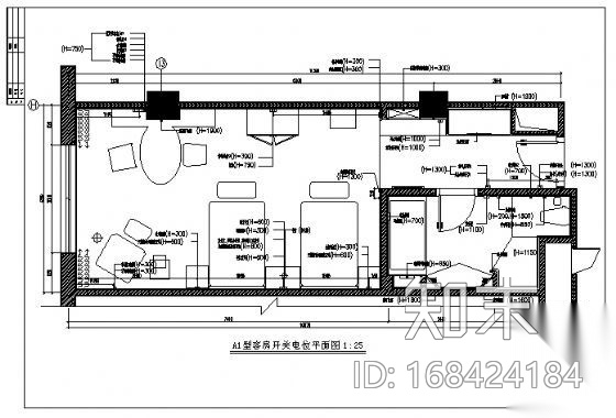 某大酒店客房样板装修图cad施工图下载【ID:168424184】