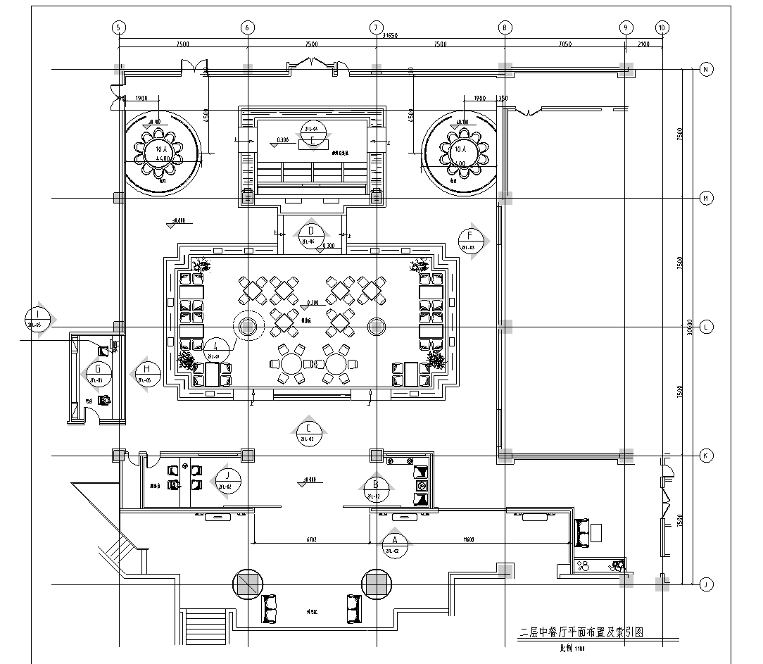 [浙江]酒店中餐厅散座区装修施工图cad施工图下载【ID:161762187】