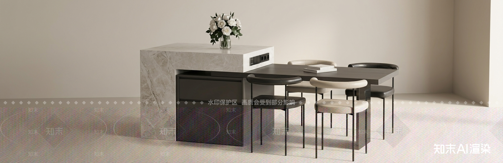 现代餐桌椅3D模型渲染效果图