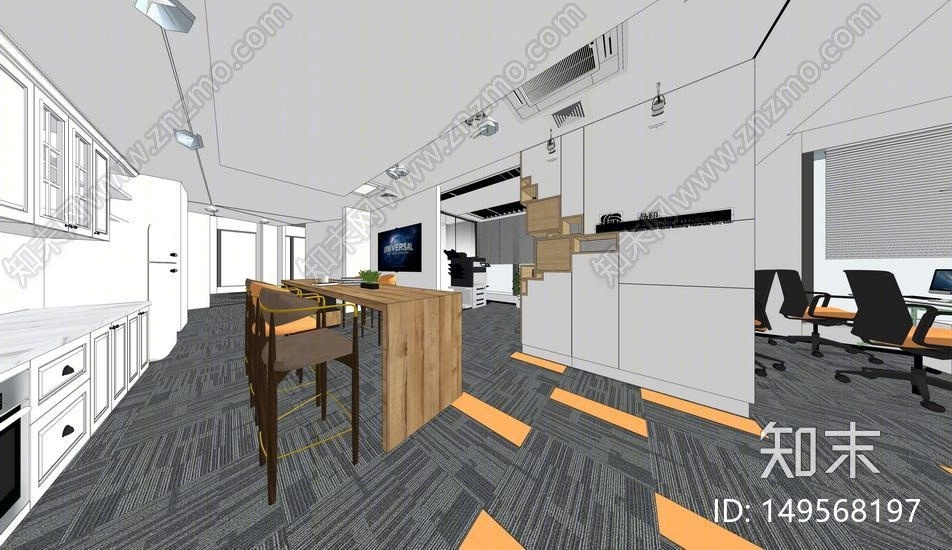 现代办公室室内设计SU模型下载【ID:149568197】