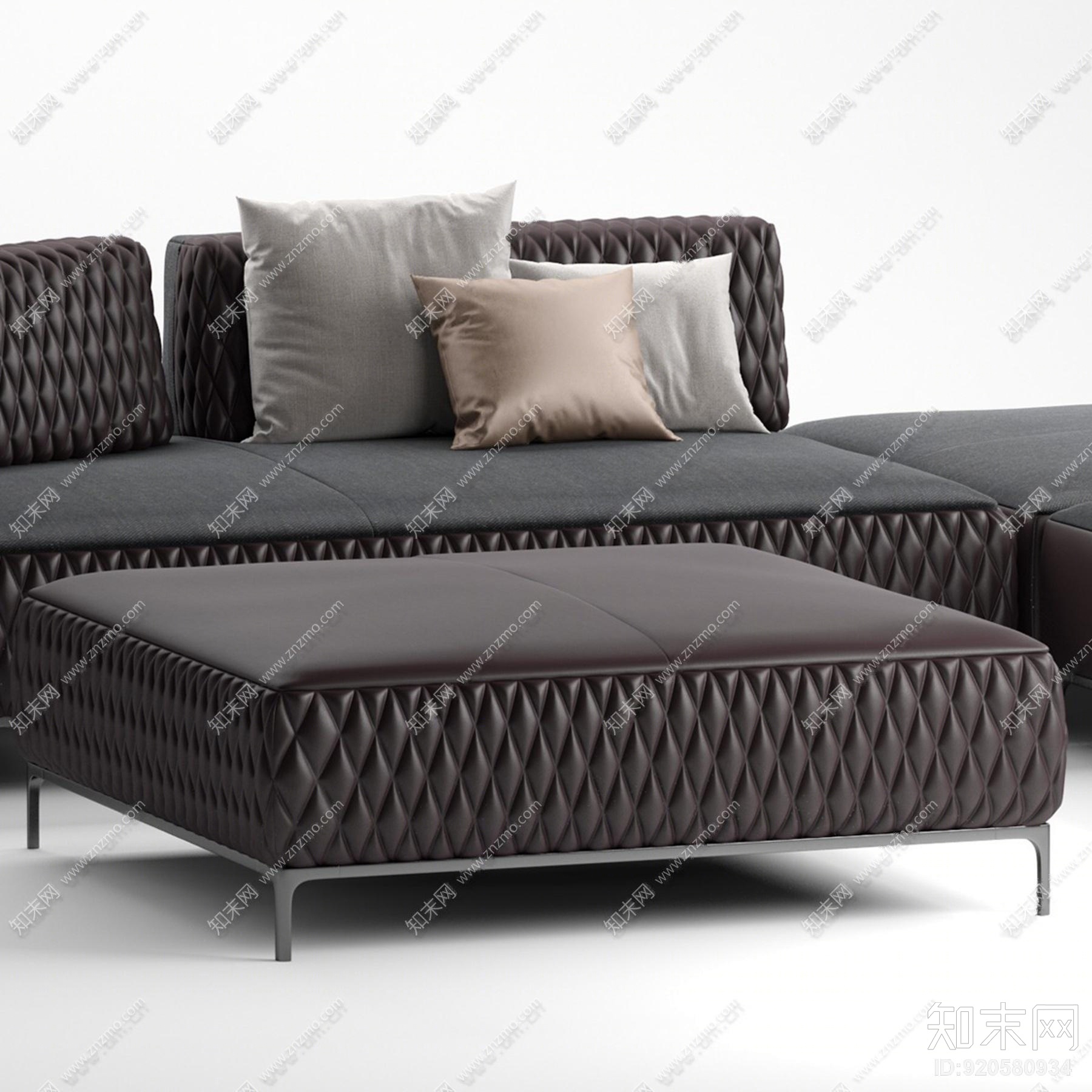 现代转角皮革沙发沙发凳边几组合3d模型下载【id:920580934】