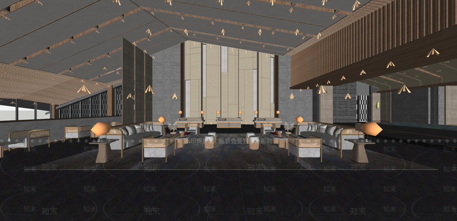 现代酒店大堂SU模型下载【ID:1215201787】