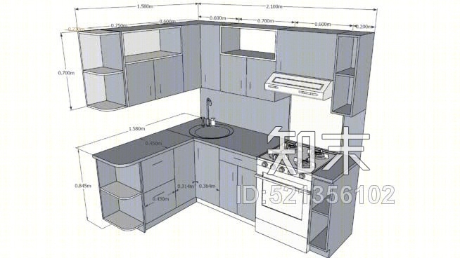 厨房15。SU模型下载【ID:521356102】