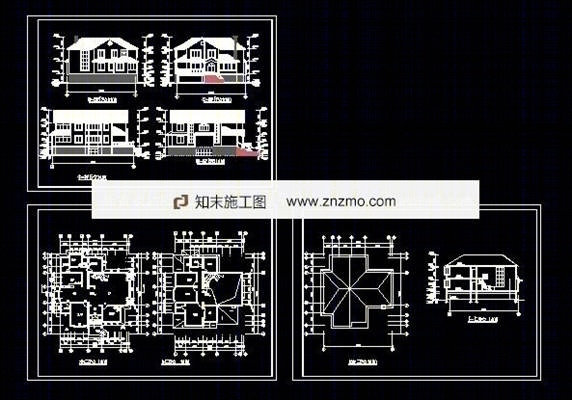 别墅建筑施工图-三套别墅方案cad施工图下载【ID:36951366】