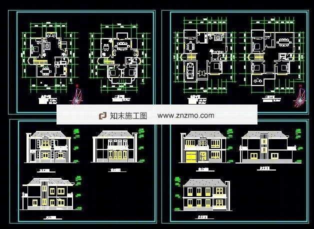 别墅建筑施工图-三套别墅方案cad施工图下载【ID:36951366】