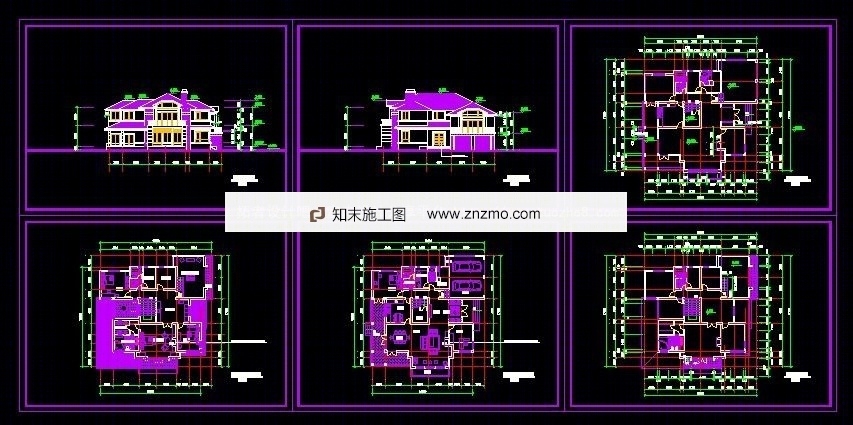 别墅建筑施工图-三套别墅方案cad施工图下载【ID:36951366】