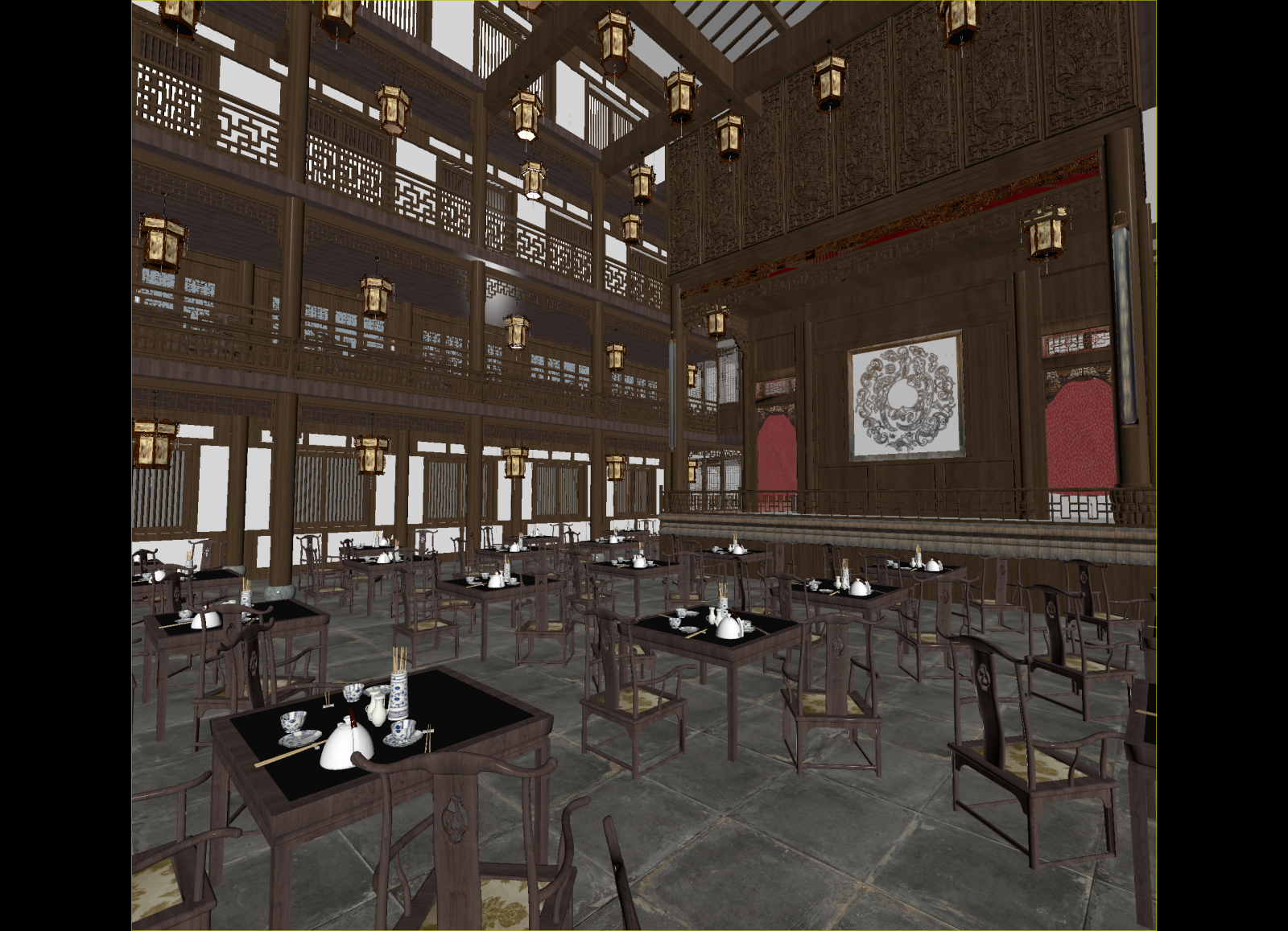 中式中餐厅3D模型下载【ID:1214637301】