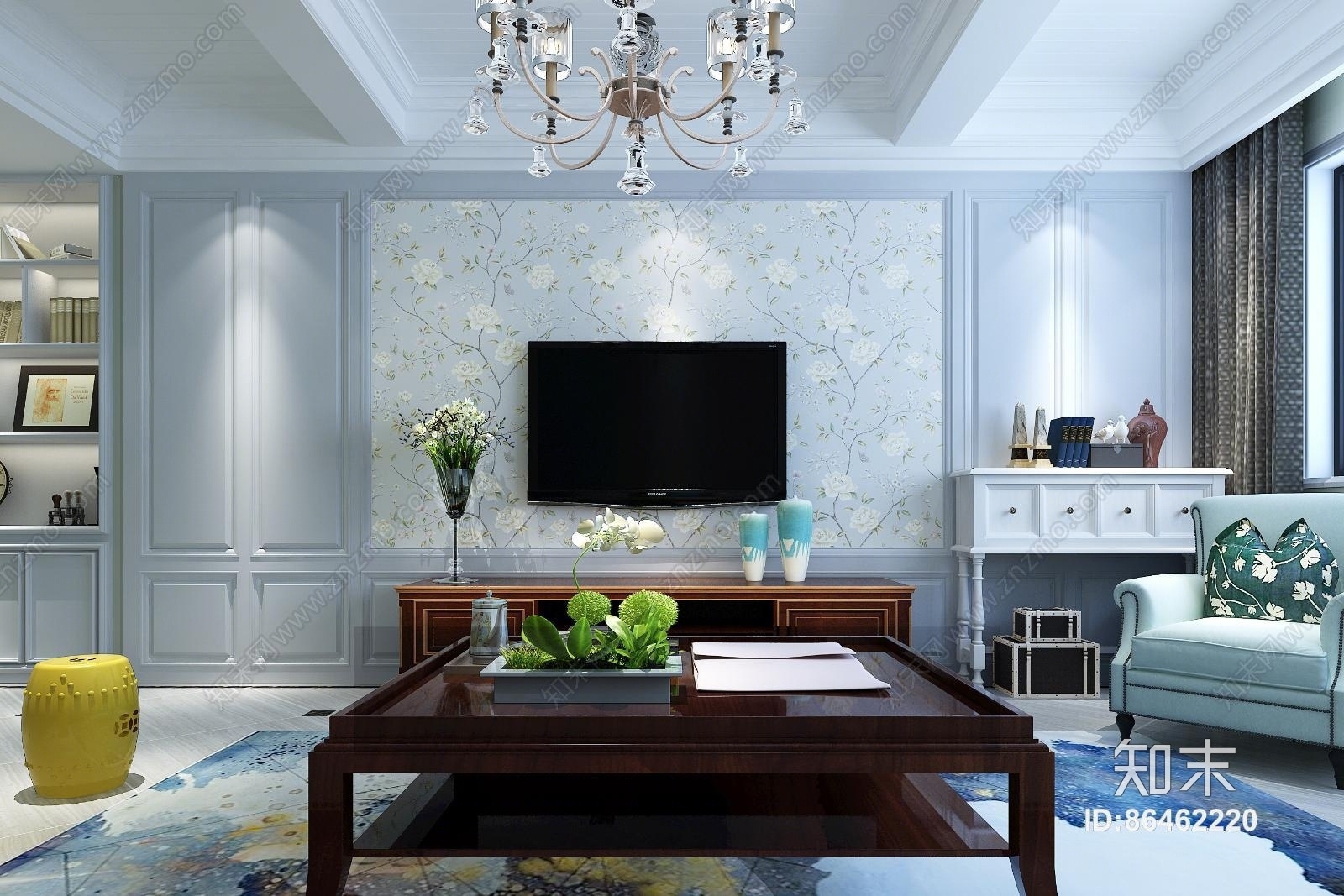 美式复式楼客厅3D模型下载【ID:86462220】