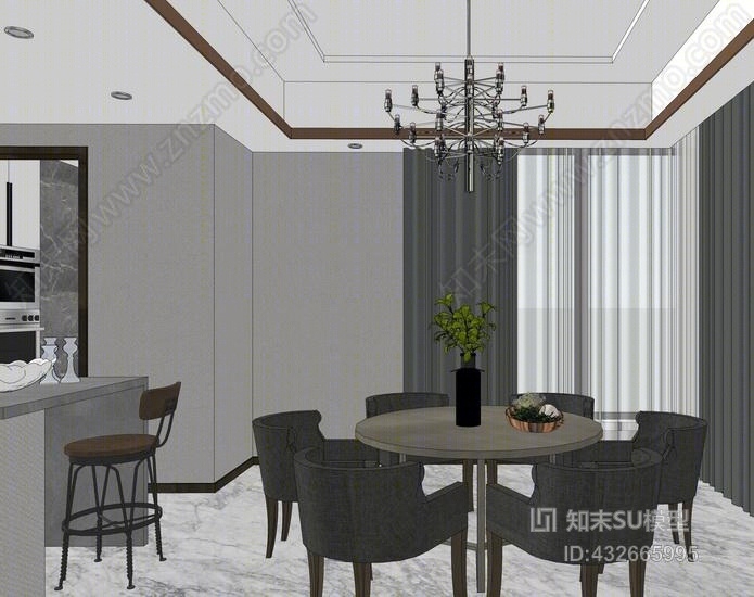 现代风格四房两厅室内设计SU模型下载【ID:432665995】