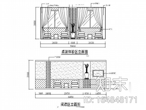 清静书吧室内装修图cad施工图下载【ID:164848171】