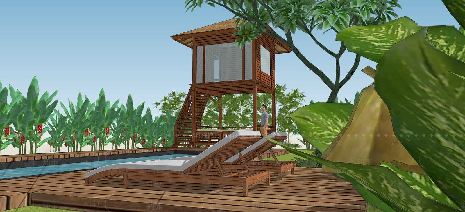 小木屋观景台构筑物SU模型下载【ID:174075281】
