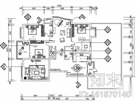 [独创]地知名地产风情三居室设计装修CAD施工图cad施工图下载【ID:161870140】