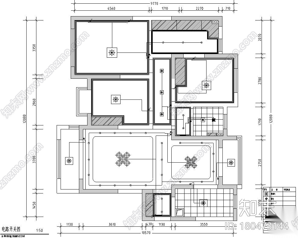 美式简约128㎡三房两厅两卫住宅装修施工图cad施工图下载【ID:180473144】