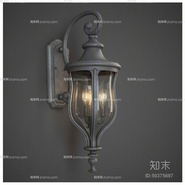 美式简约黑色铁艺壁灯3D模型下载【ID:50375697】