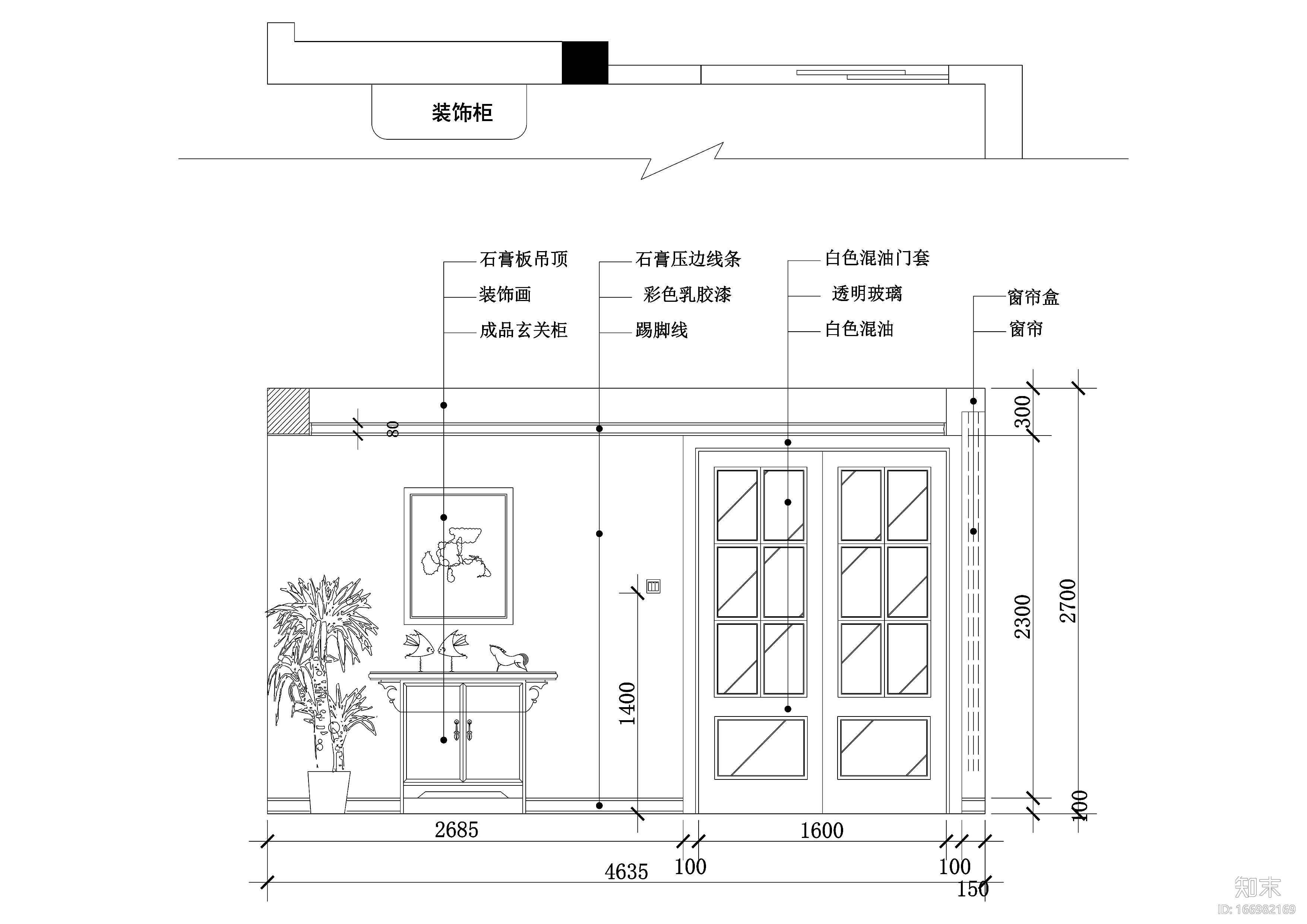 田园风格三居室样板房装修施工图+效果图cad施工图下载【ID:166982169】