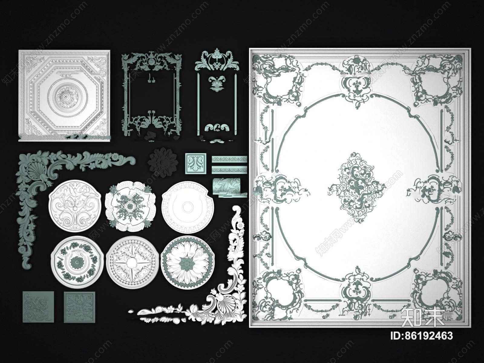 欧式雕刻雕花组合3D模型下载【ID:86192463】