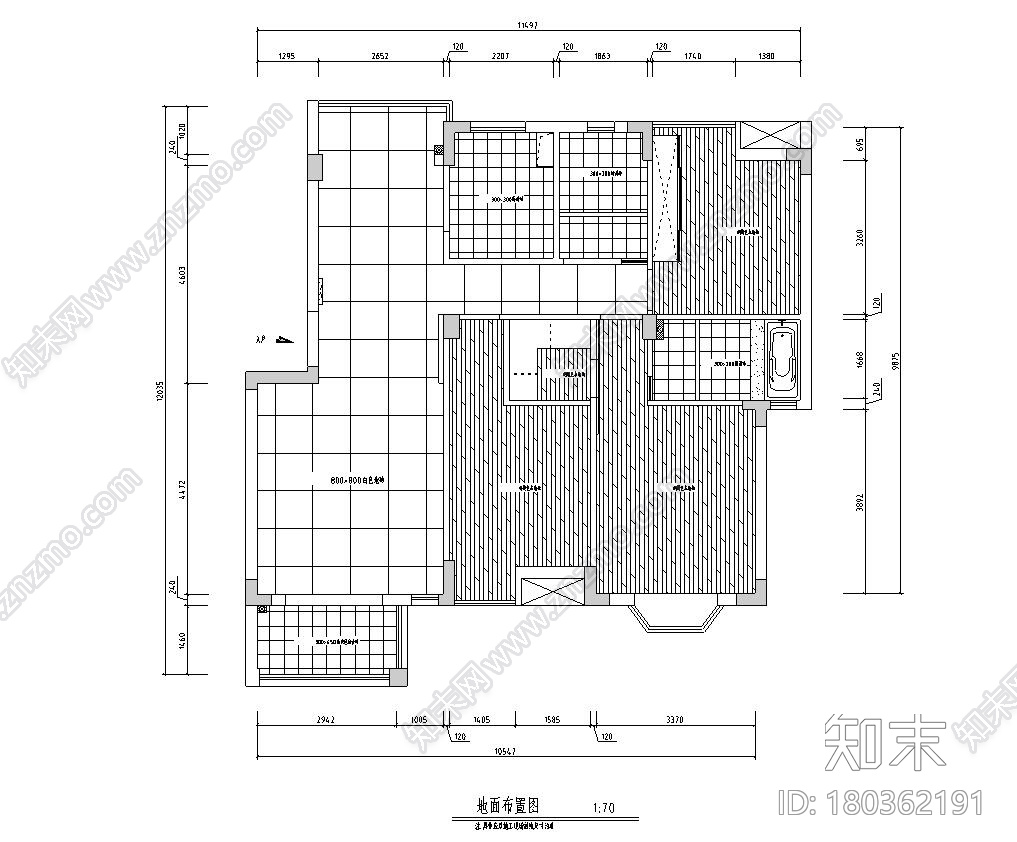 [江西]混搭中式风格116㎡住宅装修施工图cad施工图下载【ID:180362191】