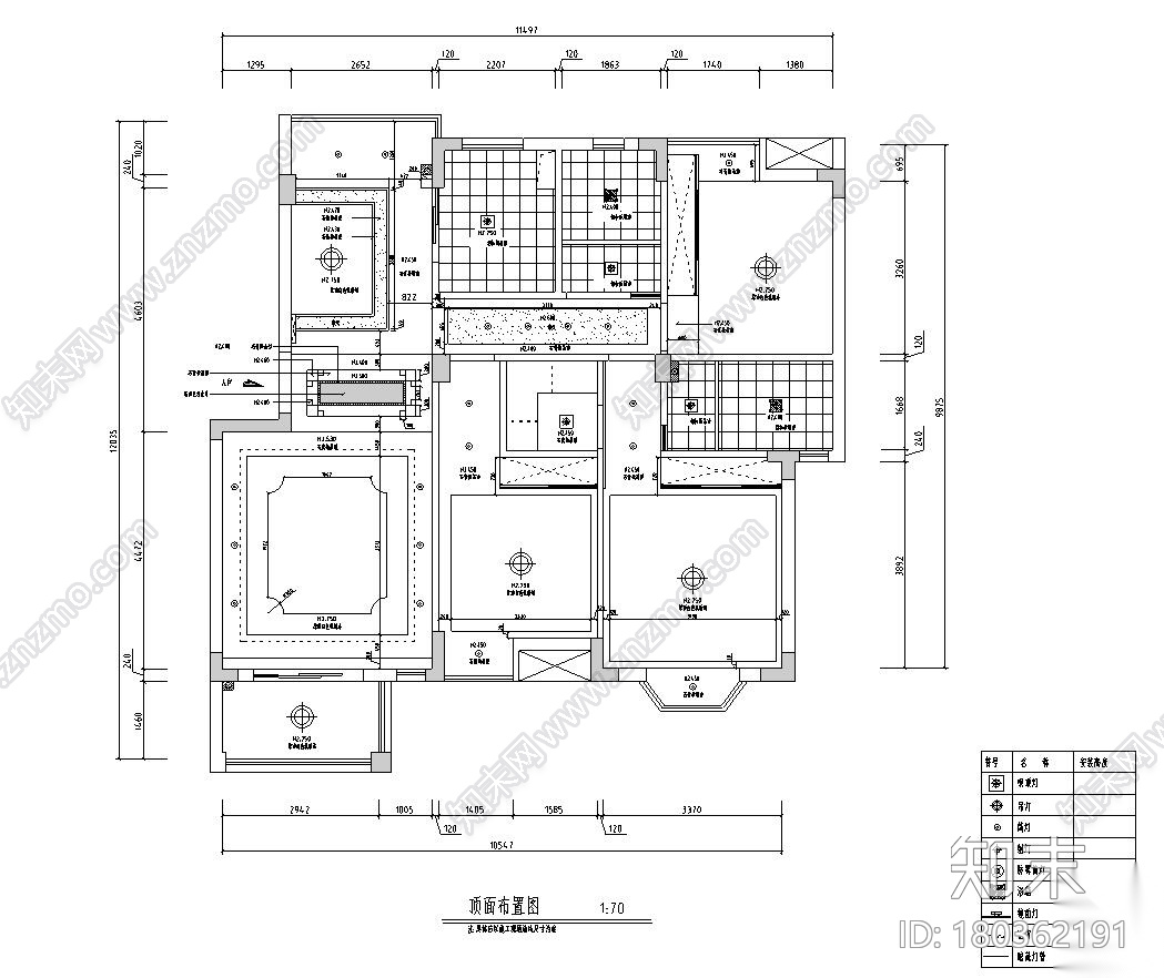 [江西]混搭中式风格116㎡住宅装修施工图cad施工图下载【ID:180362191】