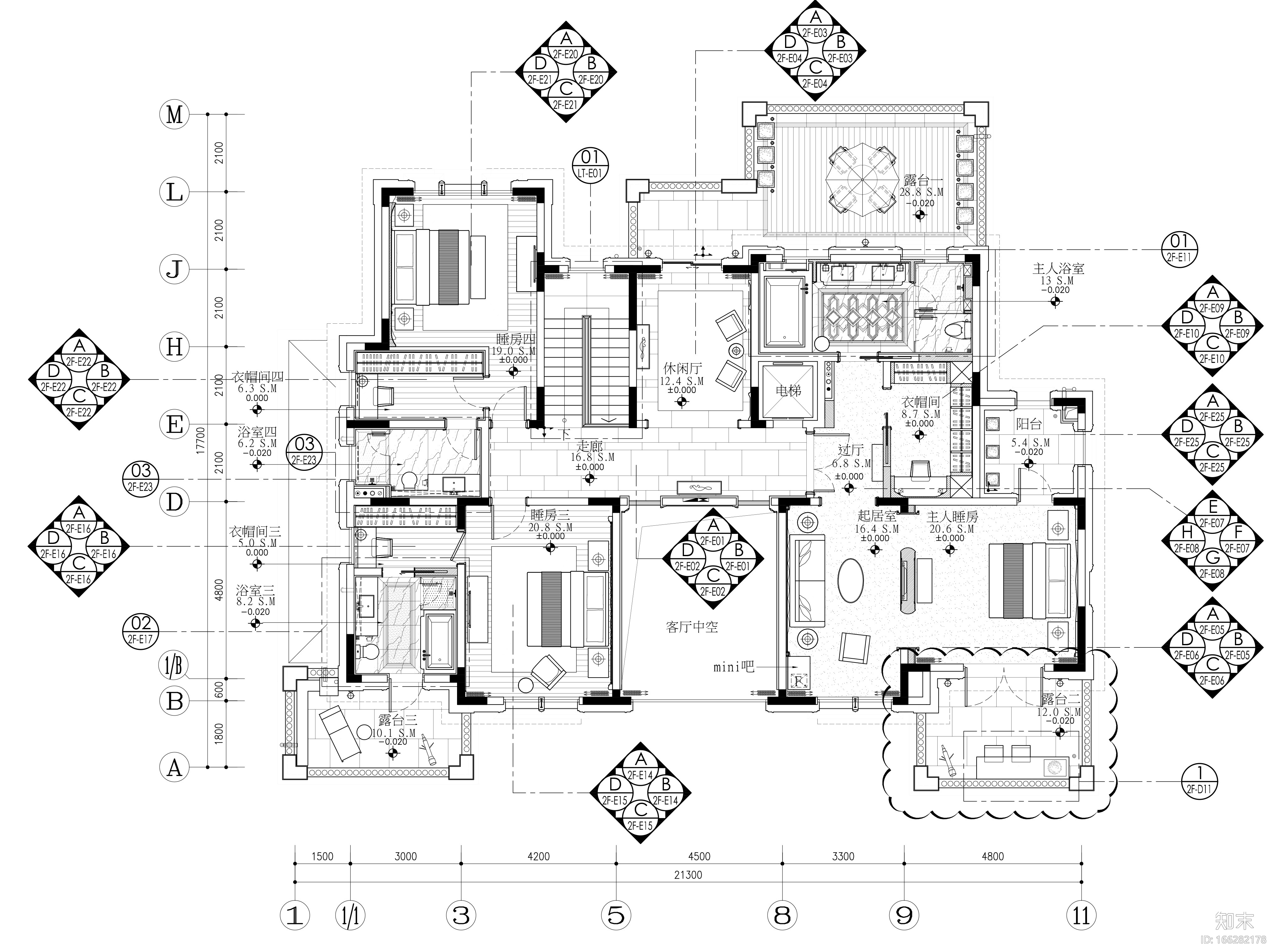 印象古滇湖景林菀五居室样板房装修施工图cad施工图下载【ID:166282178】