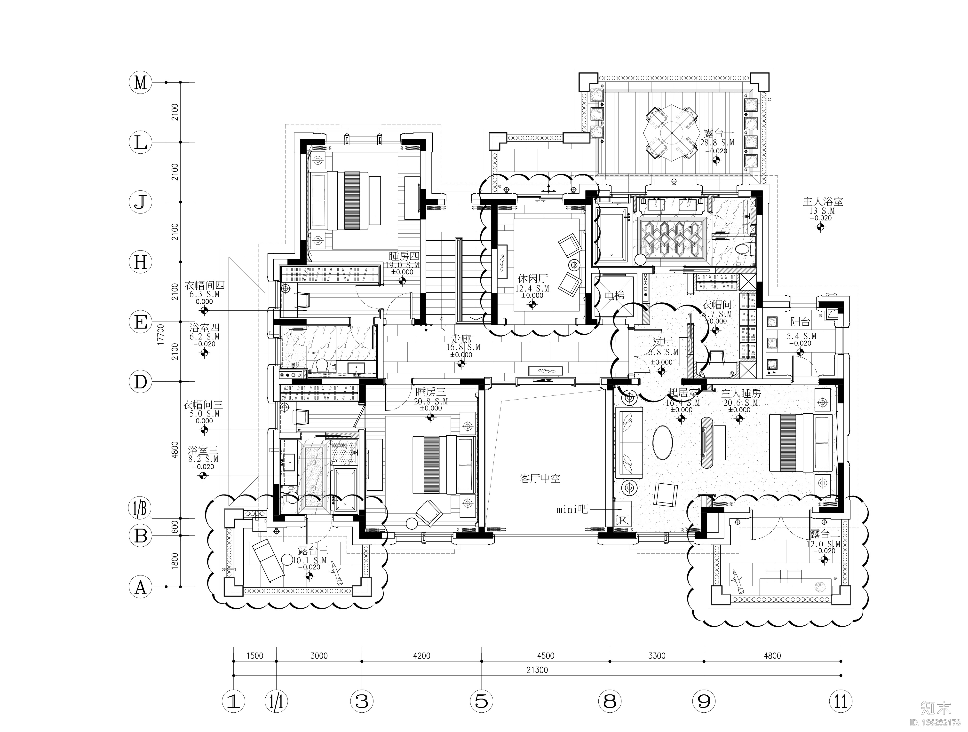 印象古滇湖景林菀五居室样板房装修施工图cad施工图下载【ID:166282178】