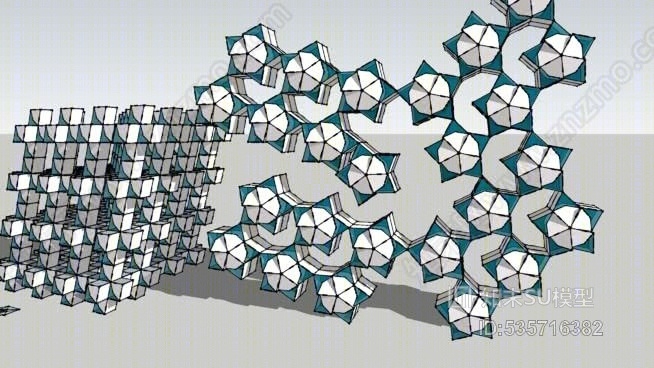 三维伊斯兰镶嵌，所有部分都来自于六边形和五边形的分解。SU模型下载【ID:535716382】