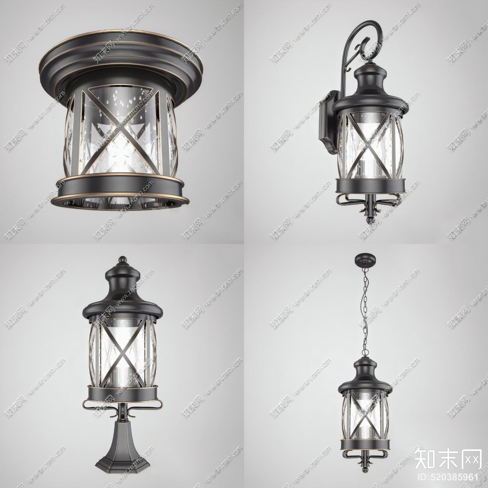 美式金属吊灯壁灯组合3D模型下载【ID:520385961】