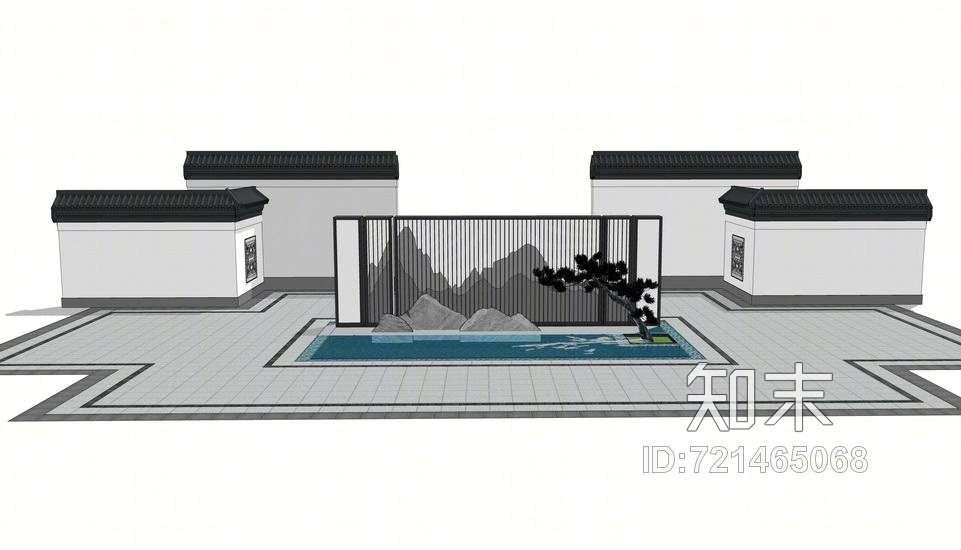 中式假山景墙SU模型下载【ID:721465068】