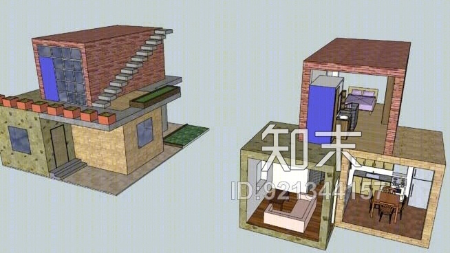 阁楼+屋顶花园的极简住宅SU模型下载【ID:921344157】