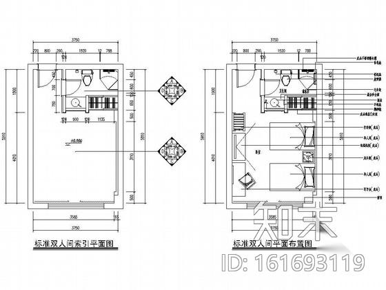 [湖南]宾馆标准间及套间施工图cad施工图下载【ID:161693119】