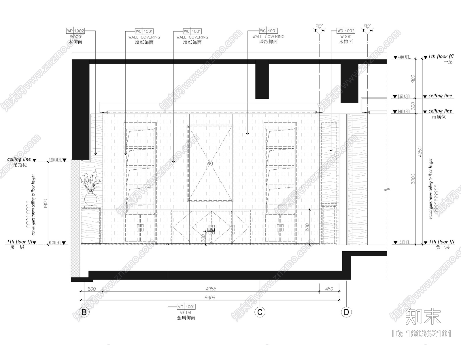 [北京]丰台307㎡下叠三居别墅样板房施工图施工图下载【ID:180362101】