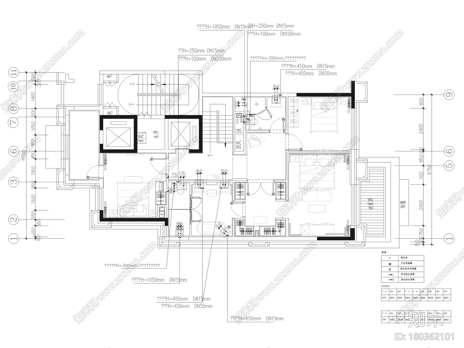 [北京]丰台307㎡下叠三居别墅样板房施工图施工图下载【ID:180362101】