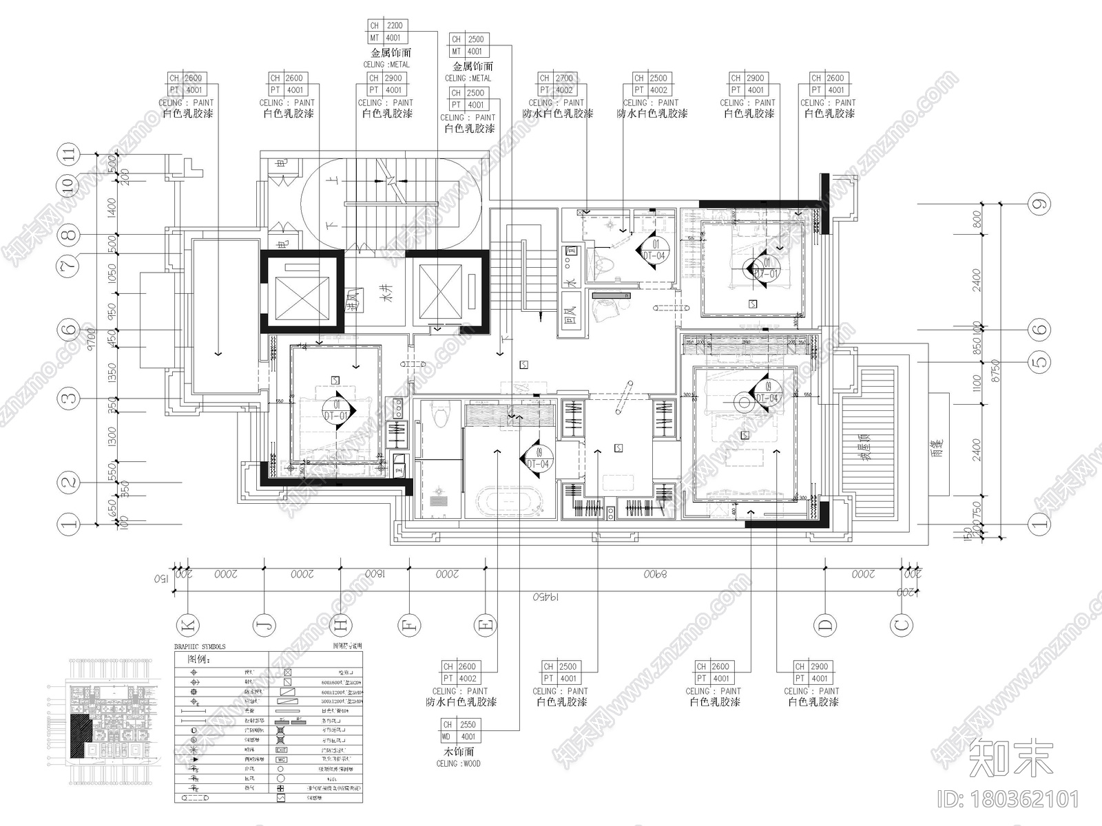 [北京]丰台307㎡下叠三居别墅样板房施工图施工图下载【ID:180362101】