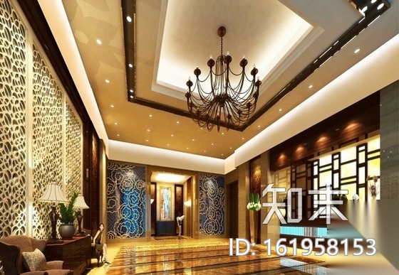 [昆山]豪华商务酒店大堂门厅装修施工图（含效果）cad施工图下载【ID:161958153】