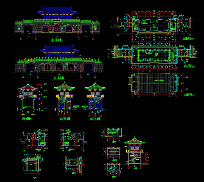 仿古山门建筑施工图CAD图纸施工图下载【ID:149743150】