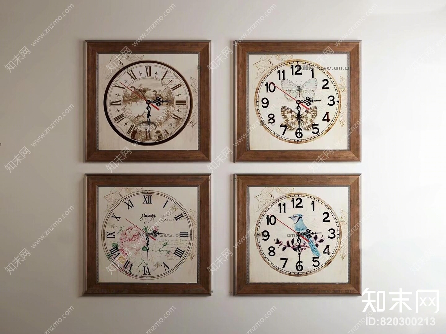 北欧木框挂钟组合3D模型下载【ID:820300213】