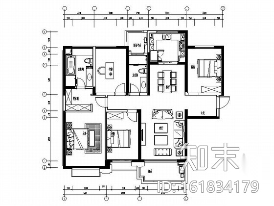 [江苏]尊贵综合社区现代风格三居室样板间室内装修施工图施工图下载【ID:161834179】