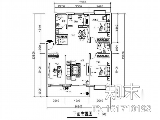 田园混搭风格三居室样板间室内装修施工图（含效果）施工图下载【ID:161710198】