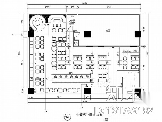 [河南]简约中式风格快餐厅室内装修施工图（含效果）cad施工图下载【ID:161769182】