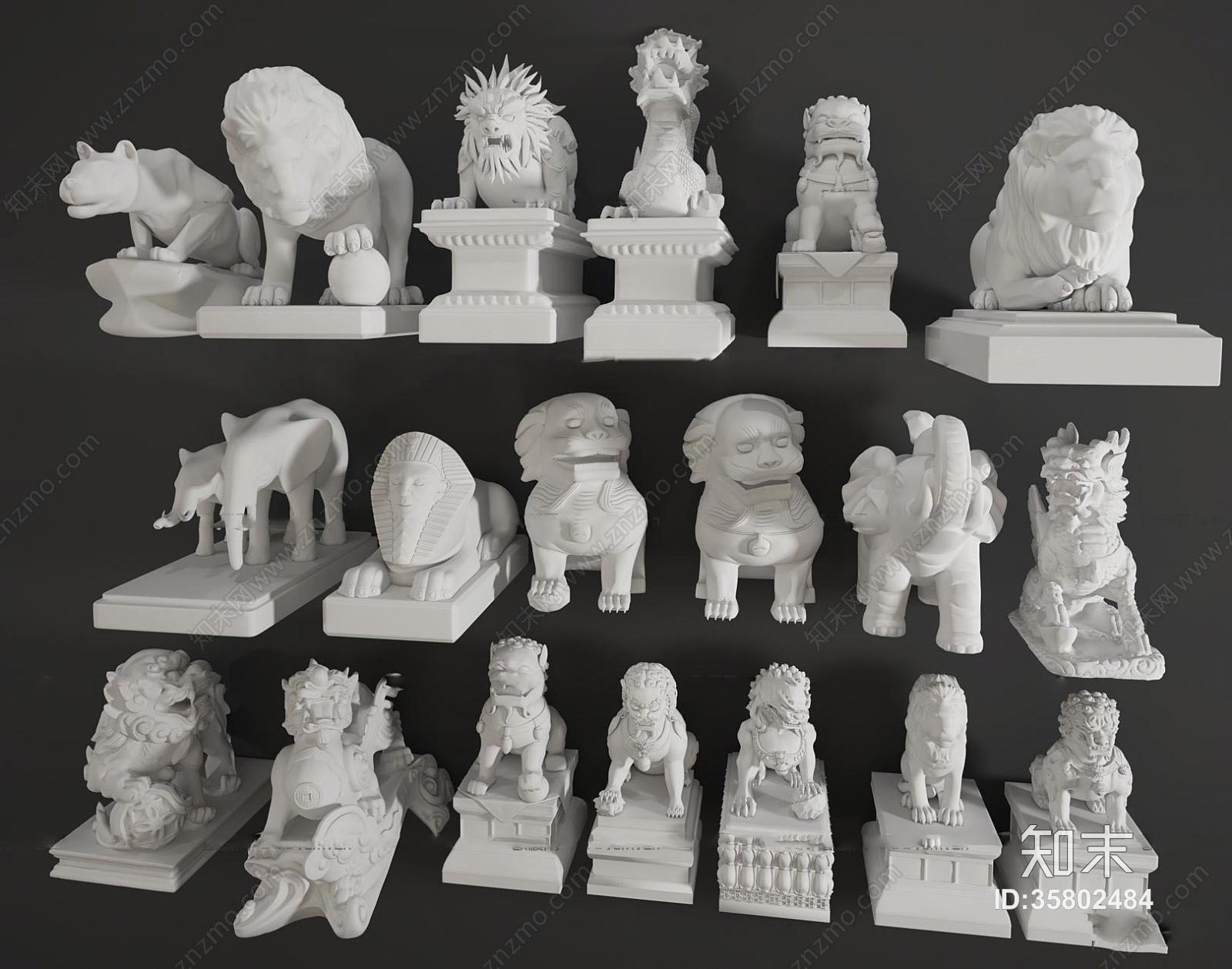 新中式雕塑摆件3D模型渲染效果图