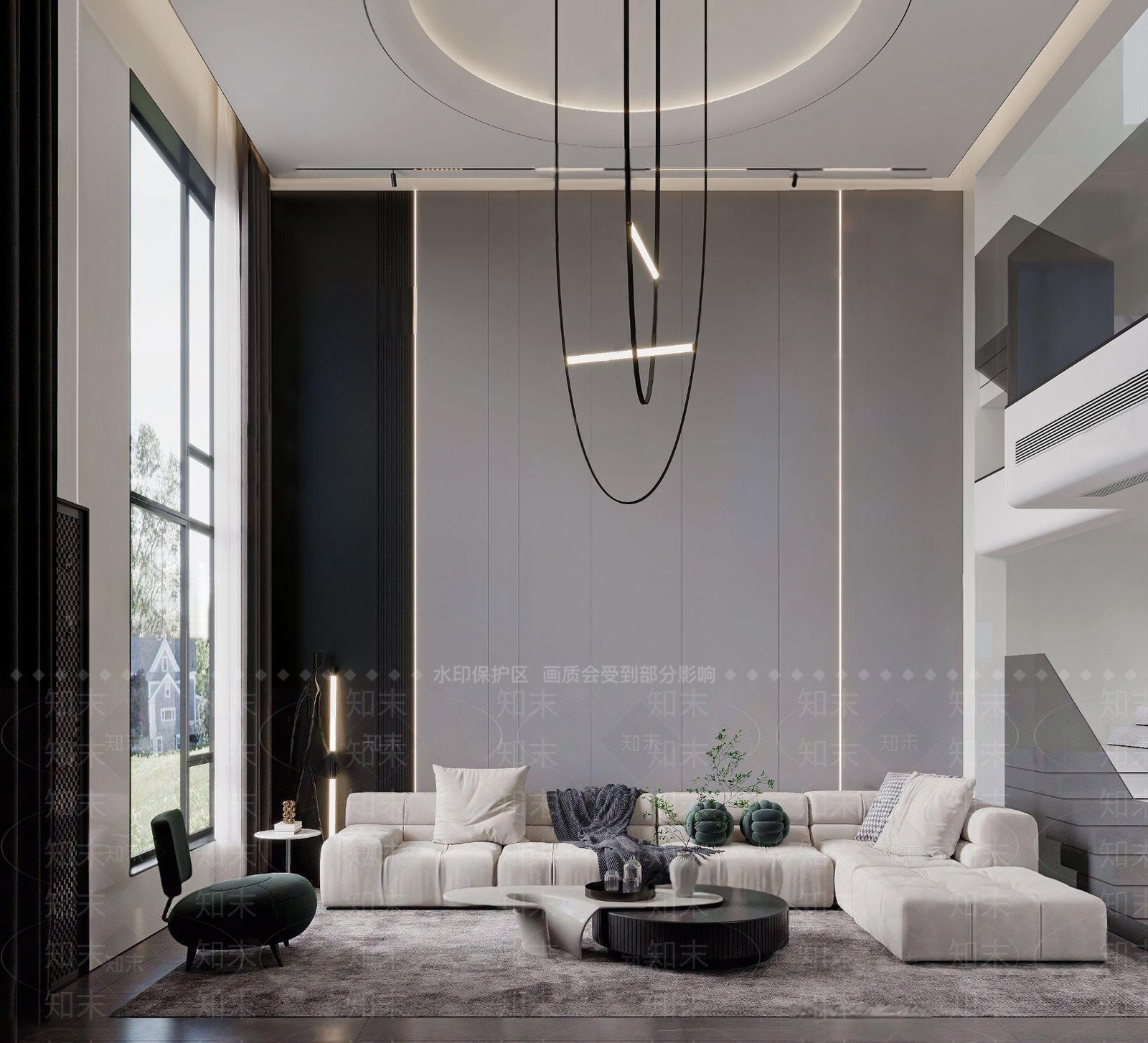 现代高级灰别墅客厅3D模型下载【ID:1103459625】