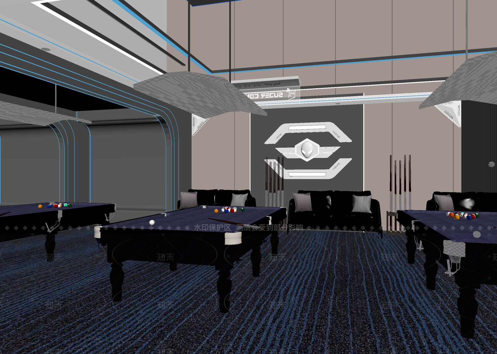 现代台球室3D模型下载【ID:1214948889】