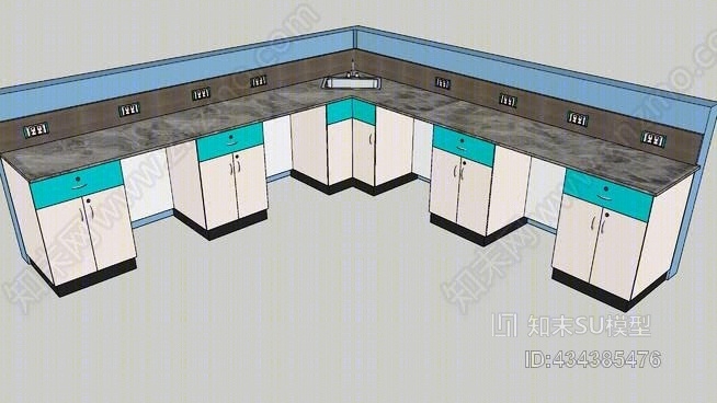 实验室工作台，带底座等间距存储、转角水槽和壁挂式电源SU模型下载【ID:434385476】