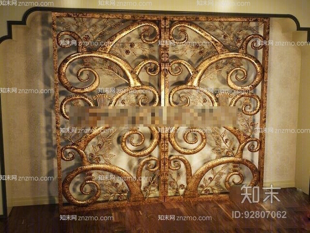 欧式简约铁艺镂空屏风3D模型下载【ID:92807062】