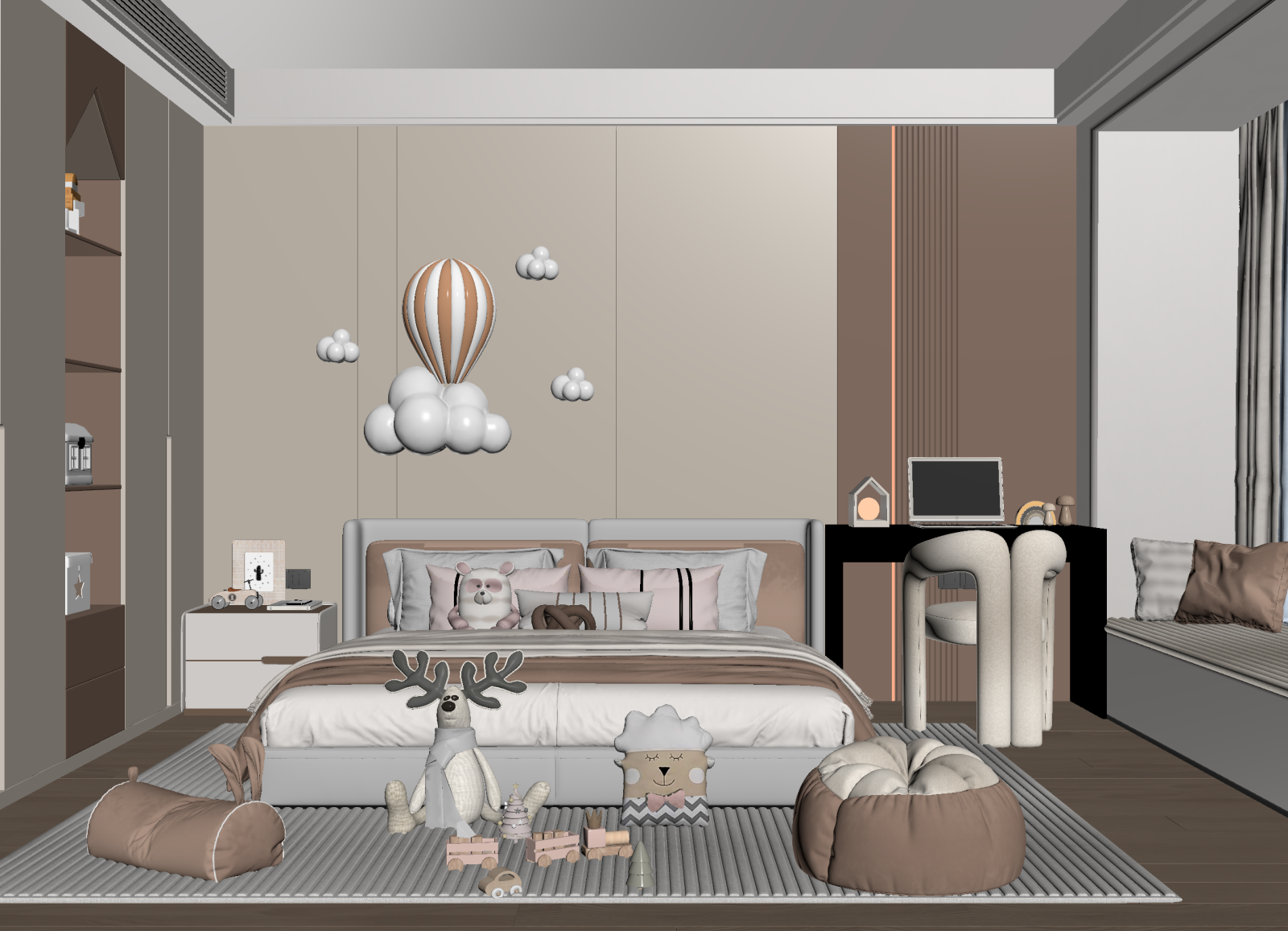 现代通用儿童房3D模型下载【ID:1215019233】
