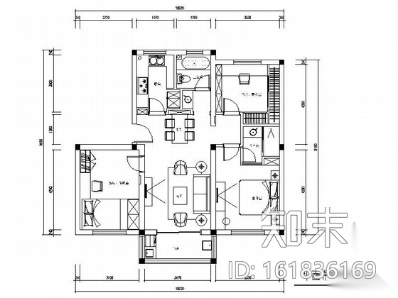 [江苏]现代时尚两居室婚房装修CAD施工图（含实景图）施工图下载【ID:161836169】