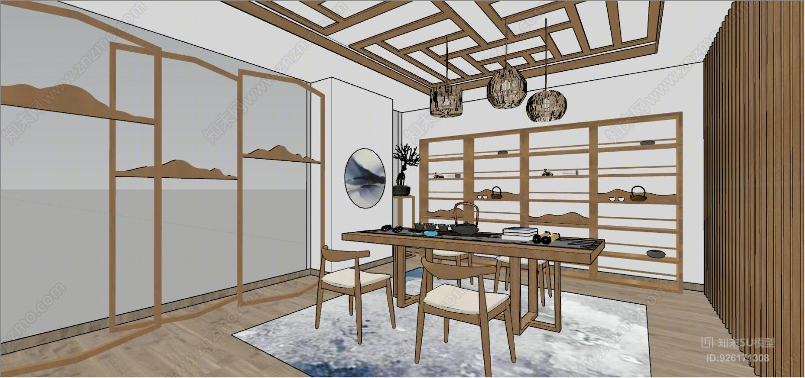 新中式茶室室内模型楼梯SU模型下载【ID:926171308】