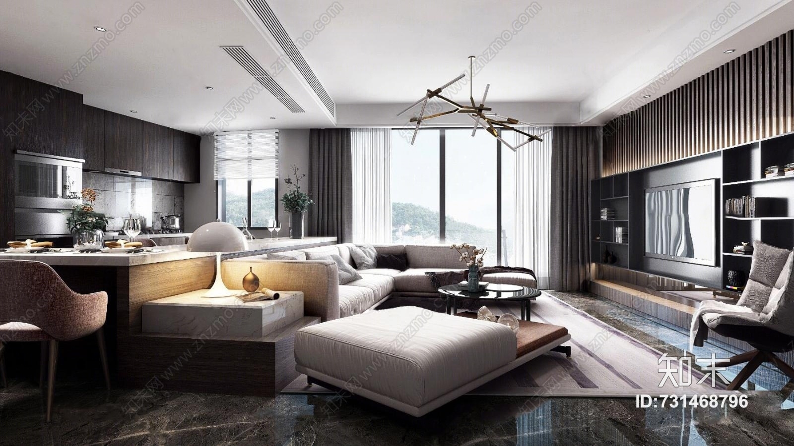 现代港式客厅餐厅3D模型下载【ID:731468796】