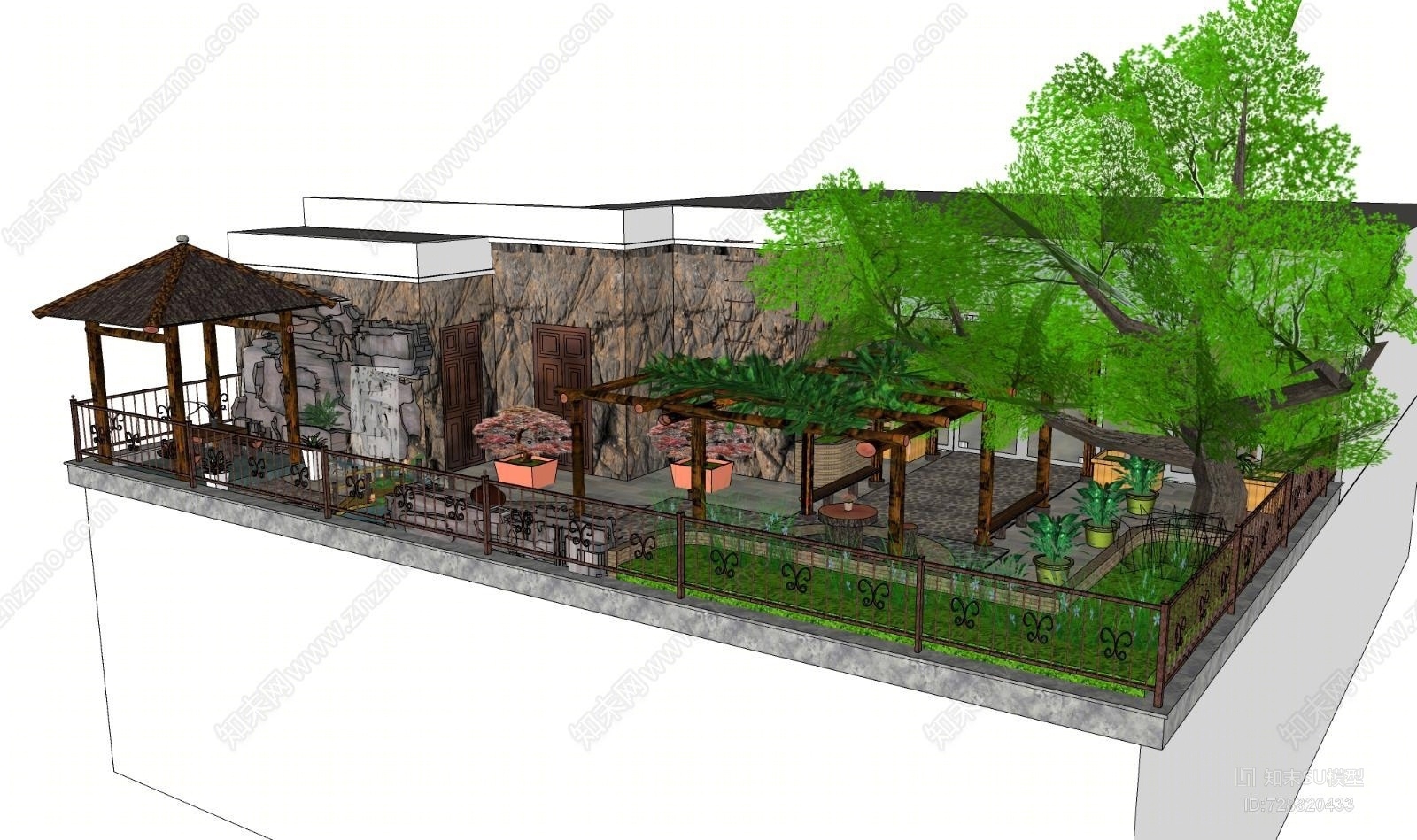 现代景观绿化别墅庭院花园廊架设计景观小品室外SU模型下载【ID:728820433】