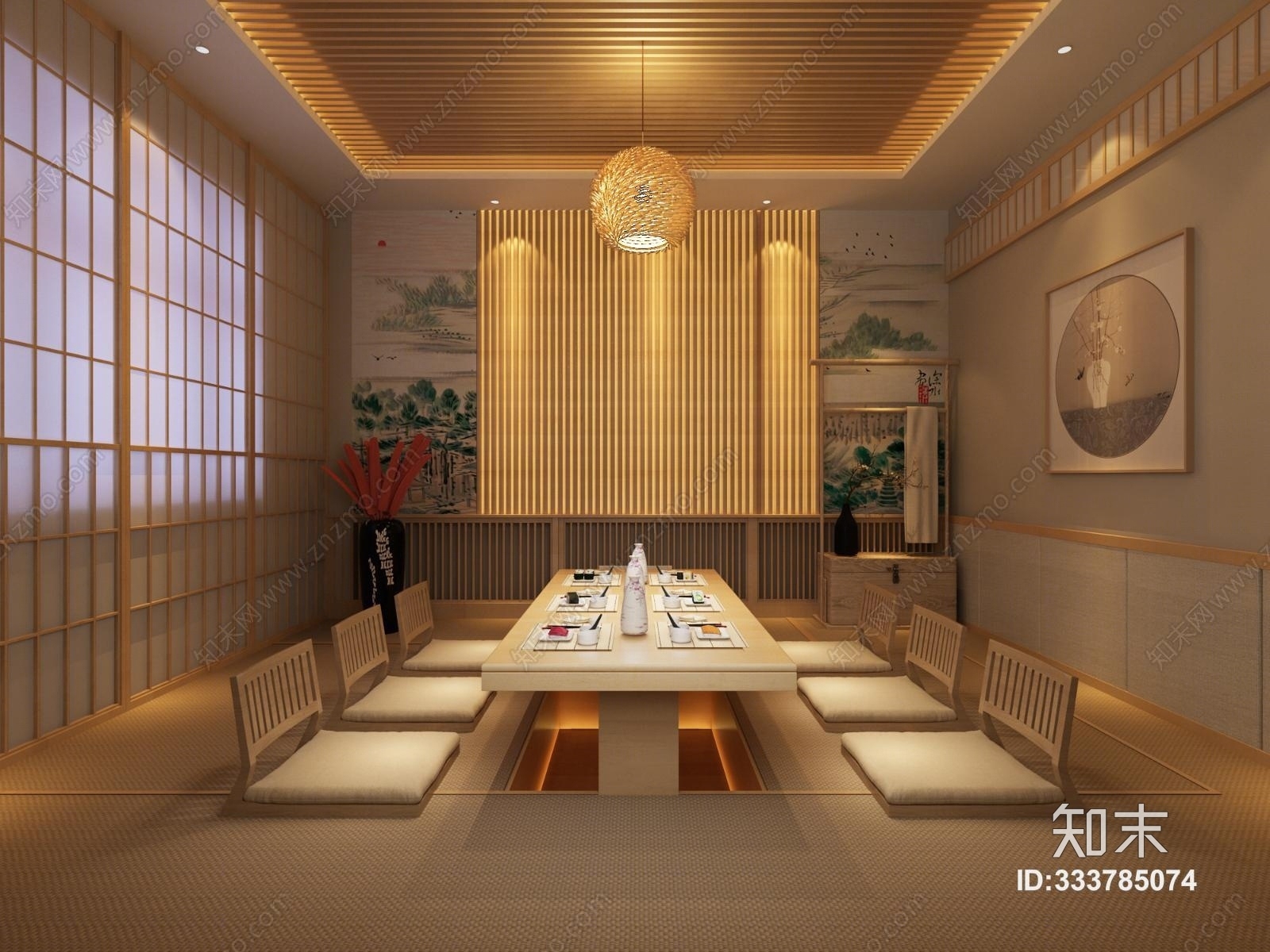 日式料理餐厅榻榻米包间3d模型下载